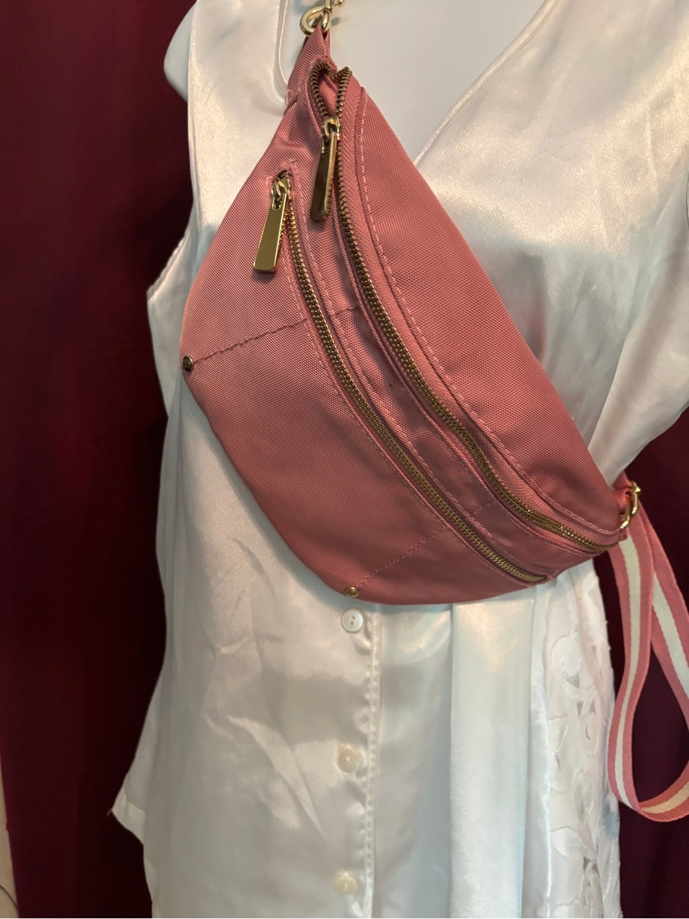 Laundry By Shelli Segal Dusty Rose Crossbody Belt Bag with Gold Hardware